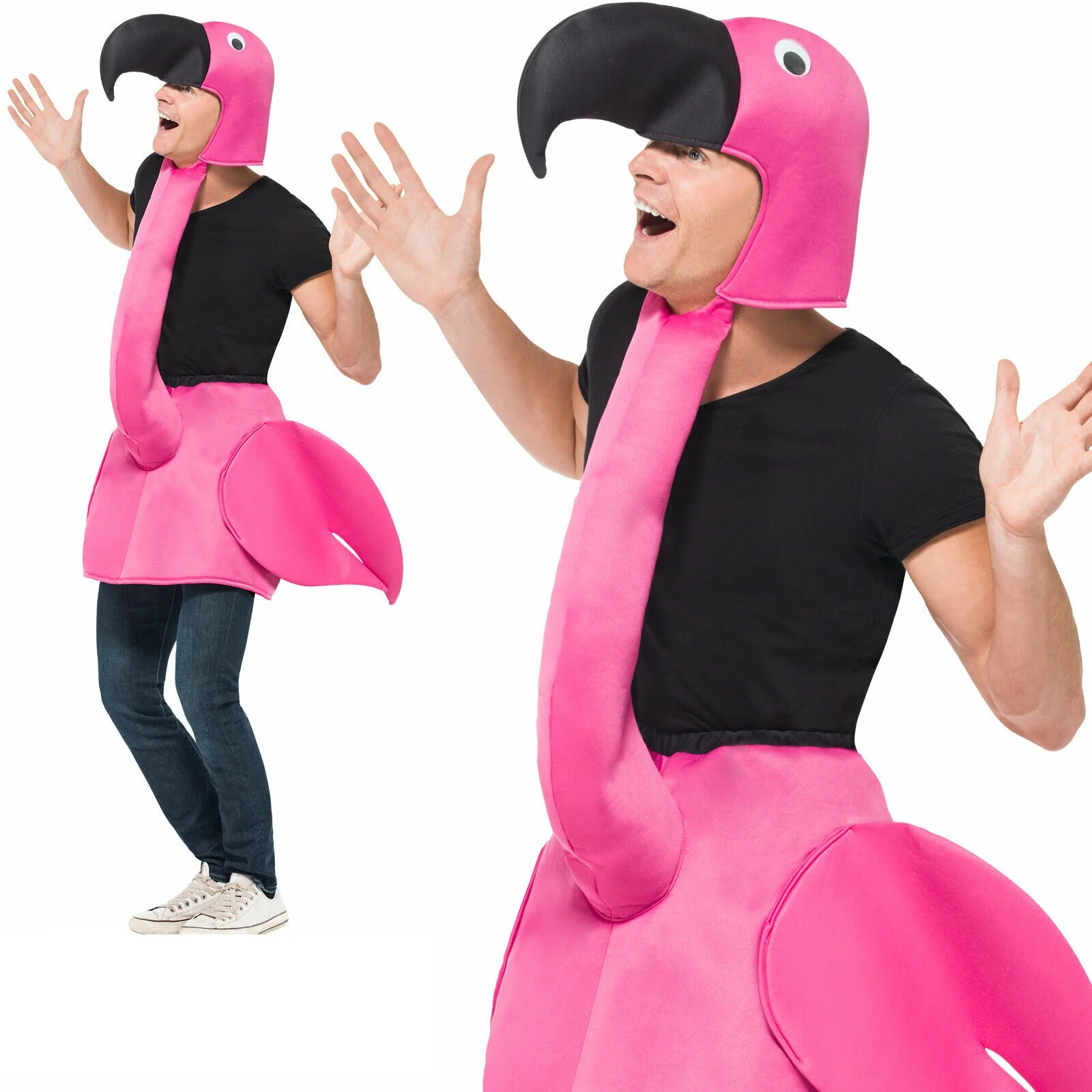 Adulti Fenicottero Rosa Costume Donna Uomo Animale Cervo Addio Al Nubilato OS