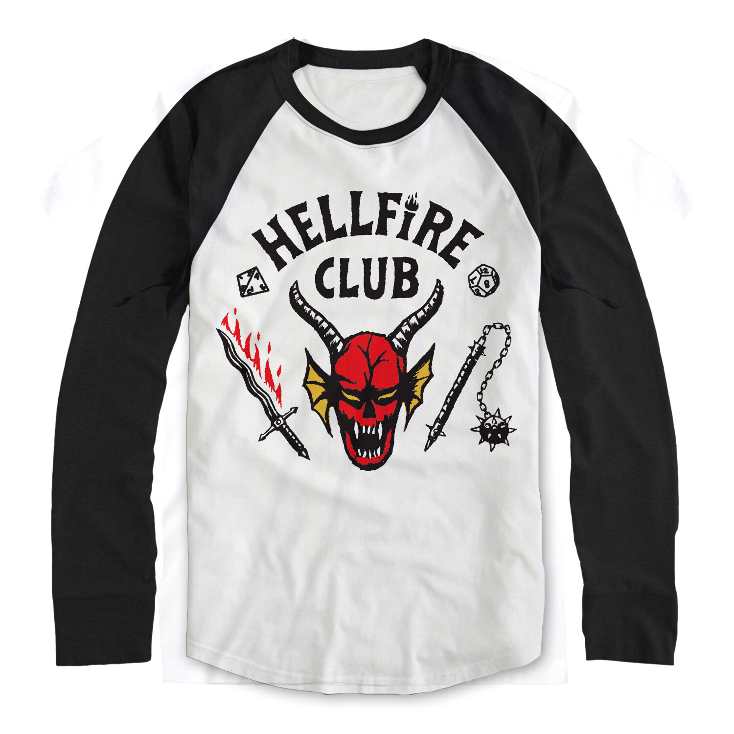 Abbigliamento Stranger Things: Hellfire Club Crest White (Baseball Shirt Unisex