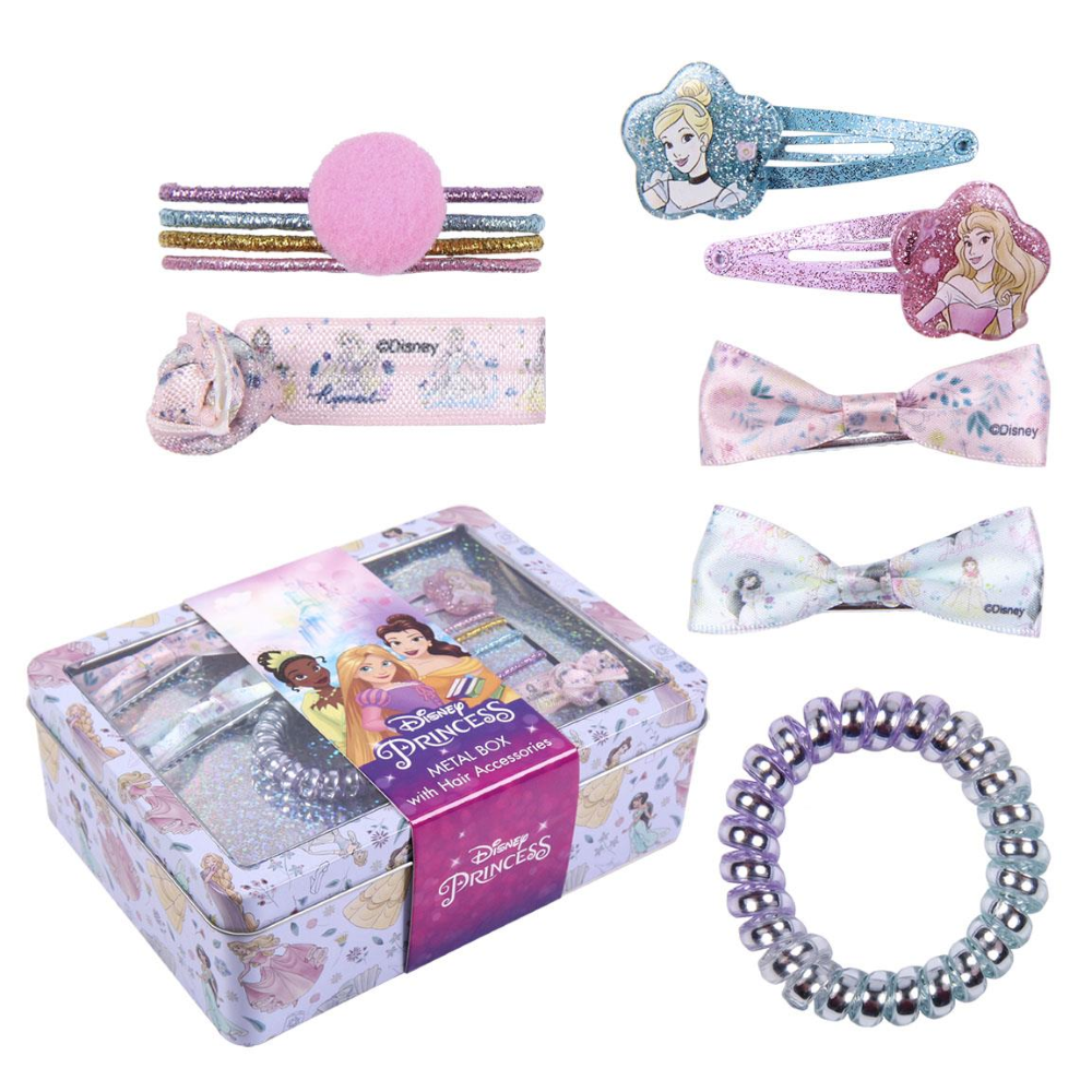 SET ACCESSORI CAPELLI PRINCIPESSE DISNEY 10 PEZZI IN SCATOLA DI LATTA - 1910