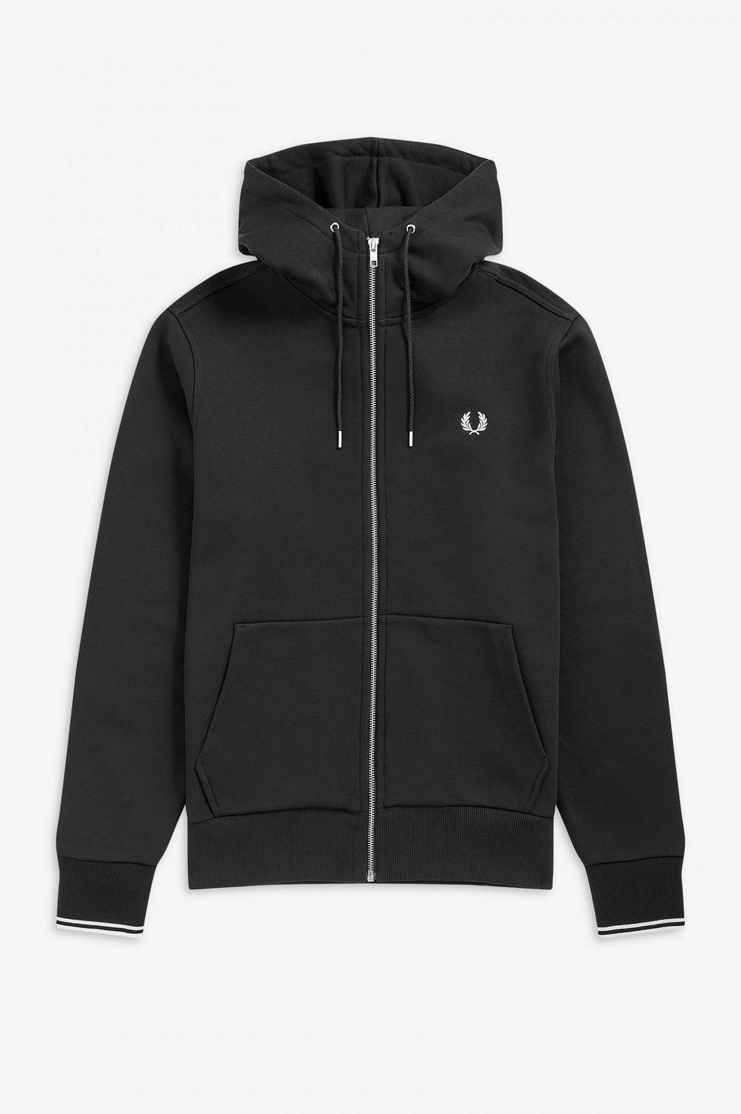 Fred Perry Felpa Cappuccio E Zip Intera Nero - Taglia M Abbigliamento Uomo Felpe