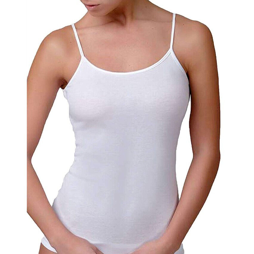 canotta donna JADEA top spalla stretta in cotone bordi raso Tg 5 BIANCO art.9003