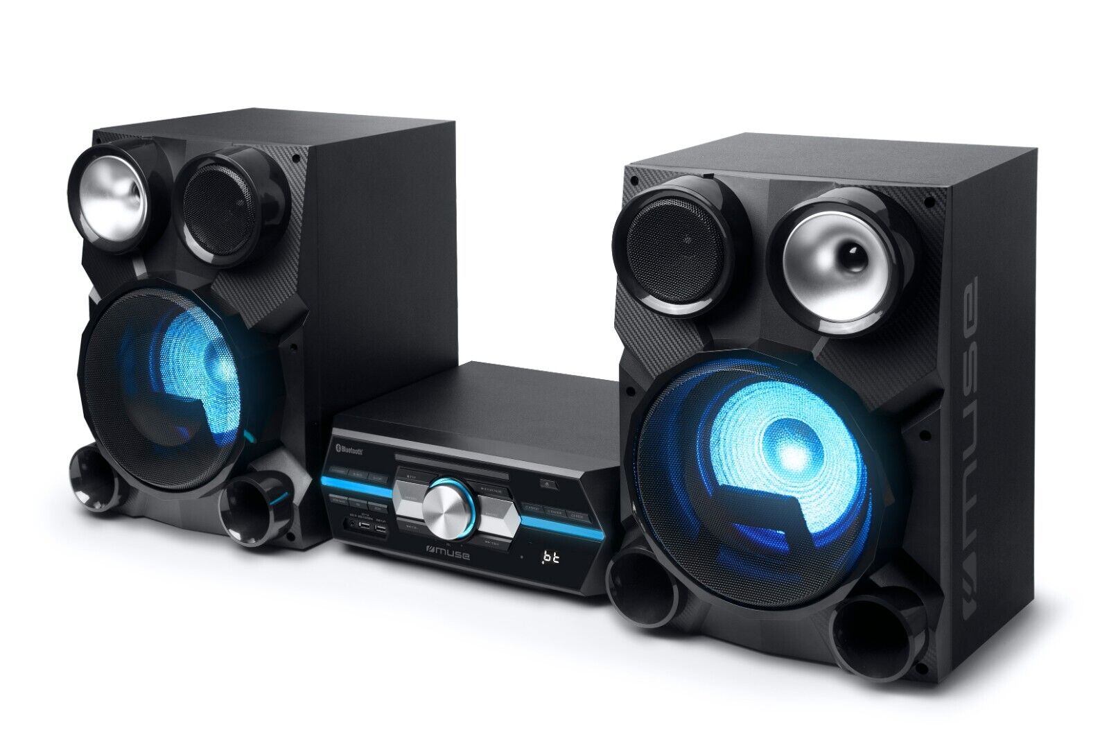 MUSE M-80DJ Impianto Stereo Hi Fi 300W X-Bass Hi Power Bluetooth USB CD MP3 LED