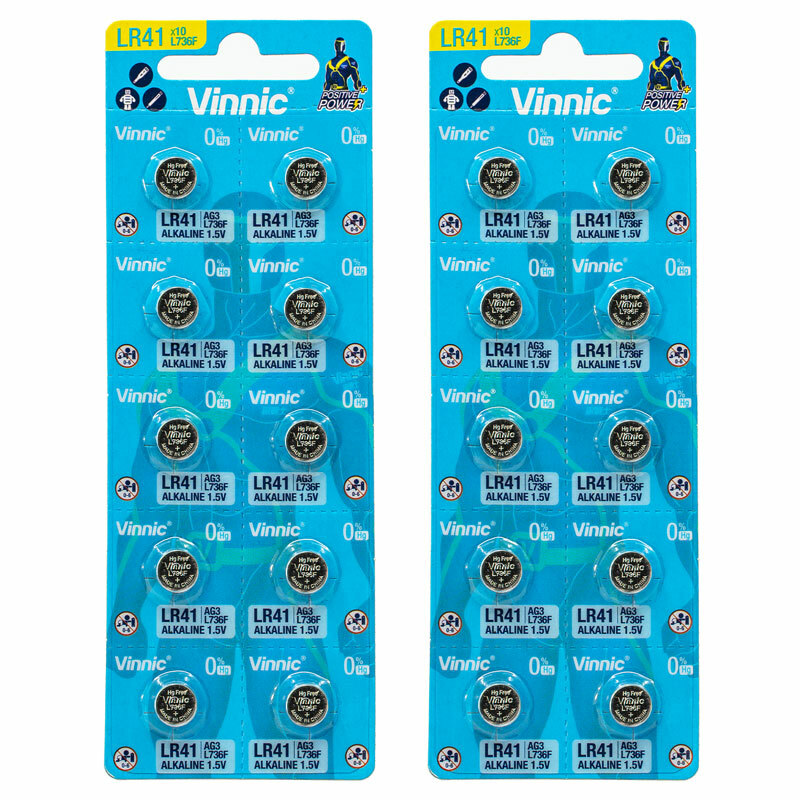 20 X Vinnic LR41 Batterie L736F AG3 Alkaline Button Cellule 192 V3G 1.5V