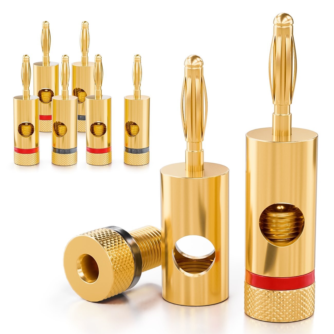 deleyCON 8x Banana Plug 24K Placcato oro 24K e Avvitabile per Decoder AV-Rece...