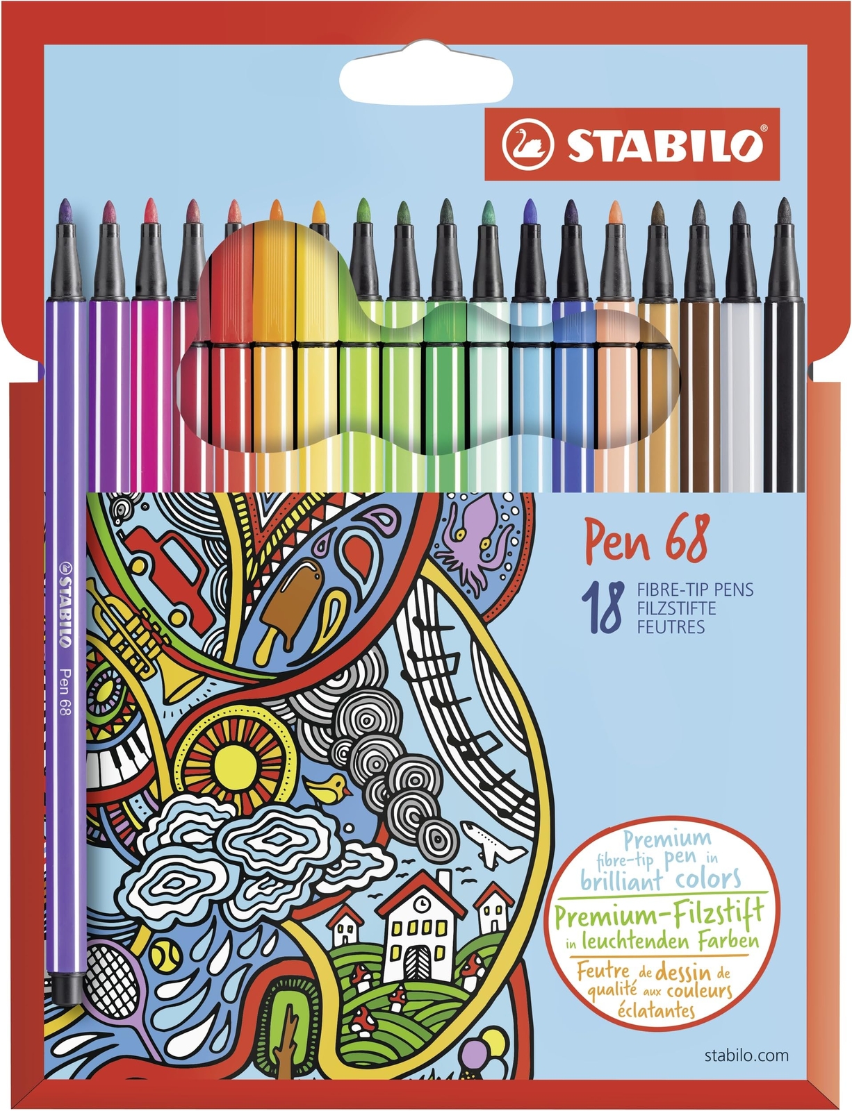 18 STABILO Pen 68 Filzstifte farbsortiert NUOVO