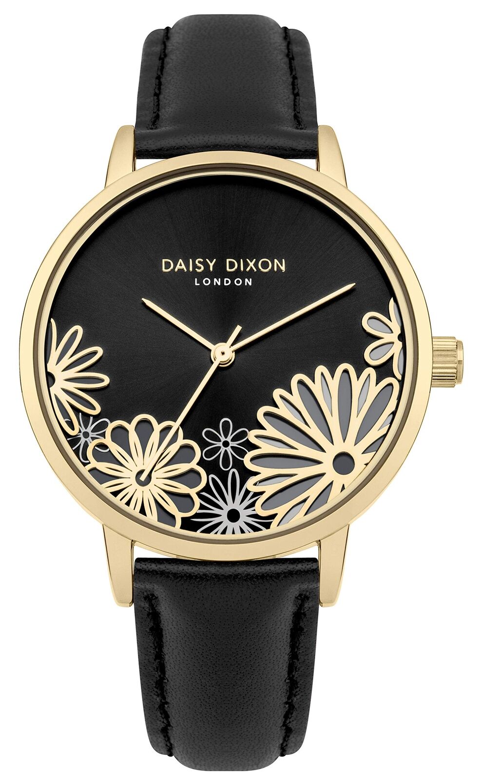 Daisy Dixon Black Leather Strap With Black And Gold Flower Printed . Watch NUOVO
