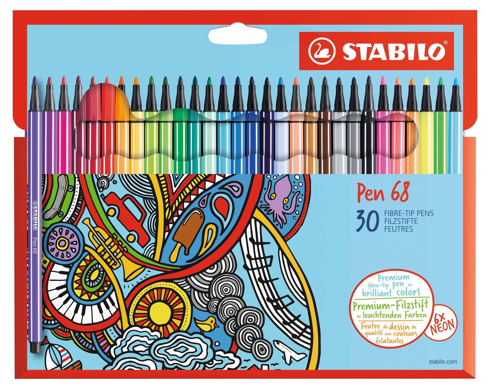 30 STABILO Pen 68 Filzstifte farbsortiert NUOVO