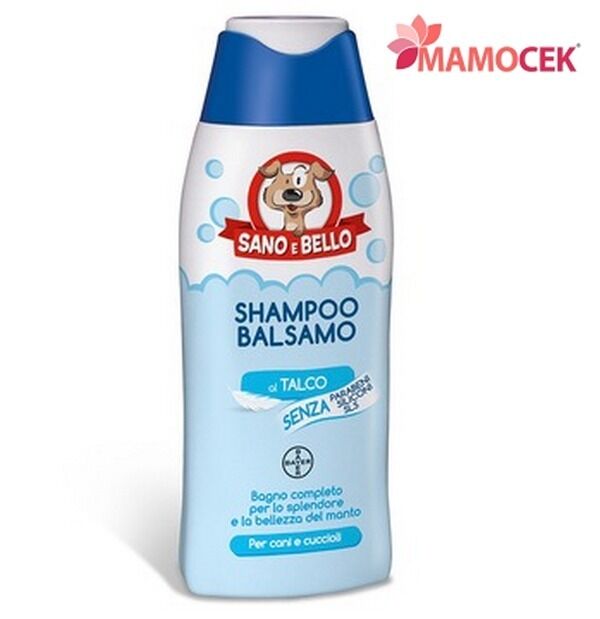 SHAMPOO BALSAMO al TALCO SANO e BELLO BAYER Cani e Cuccioli 250ml Bagno completo