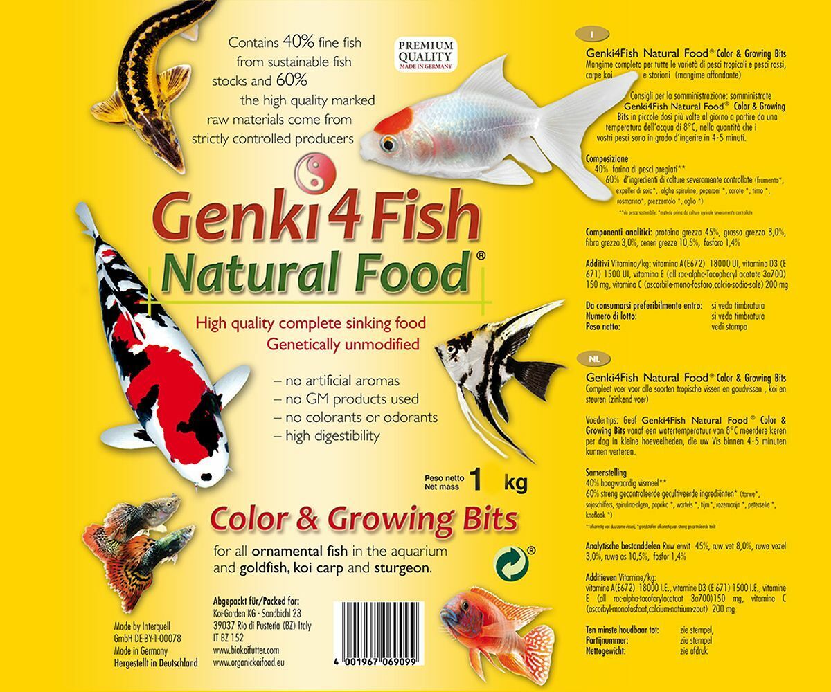 Mangime per Koi e pesci da laghetto Genki4Fish Color&Grower Bits 1 kg