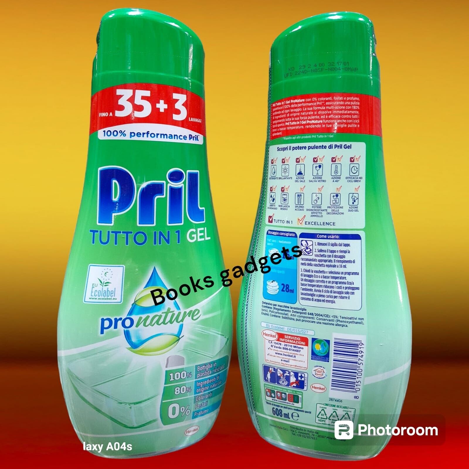 5 pz PRIL Tutto in 1 Gel 8x Azioni Green 38 Lav.  Detersivo Lavastoviglie 608ml