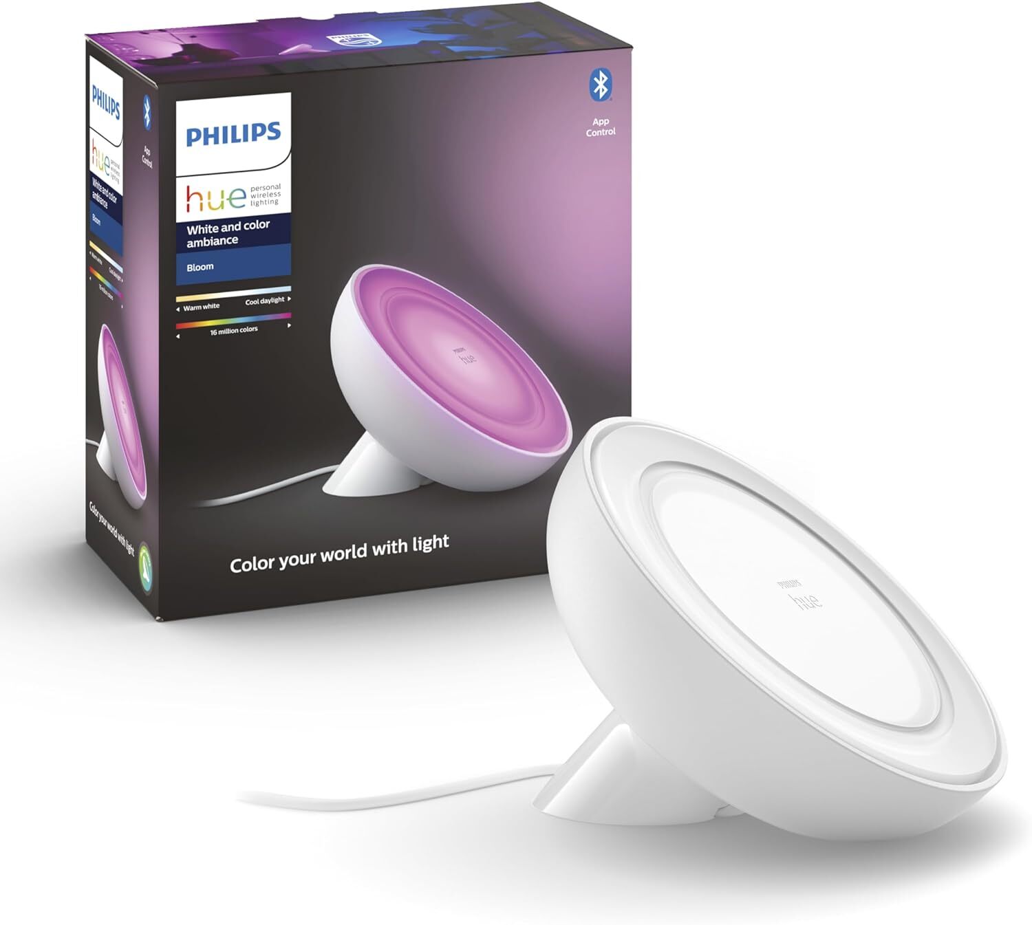 Philips Hue White and Color Ambiance Bloom, Lampada da tavolo smart, Bianco