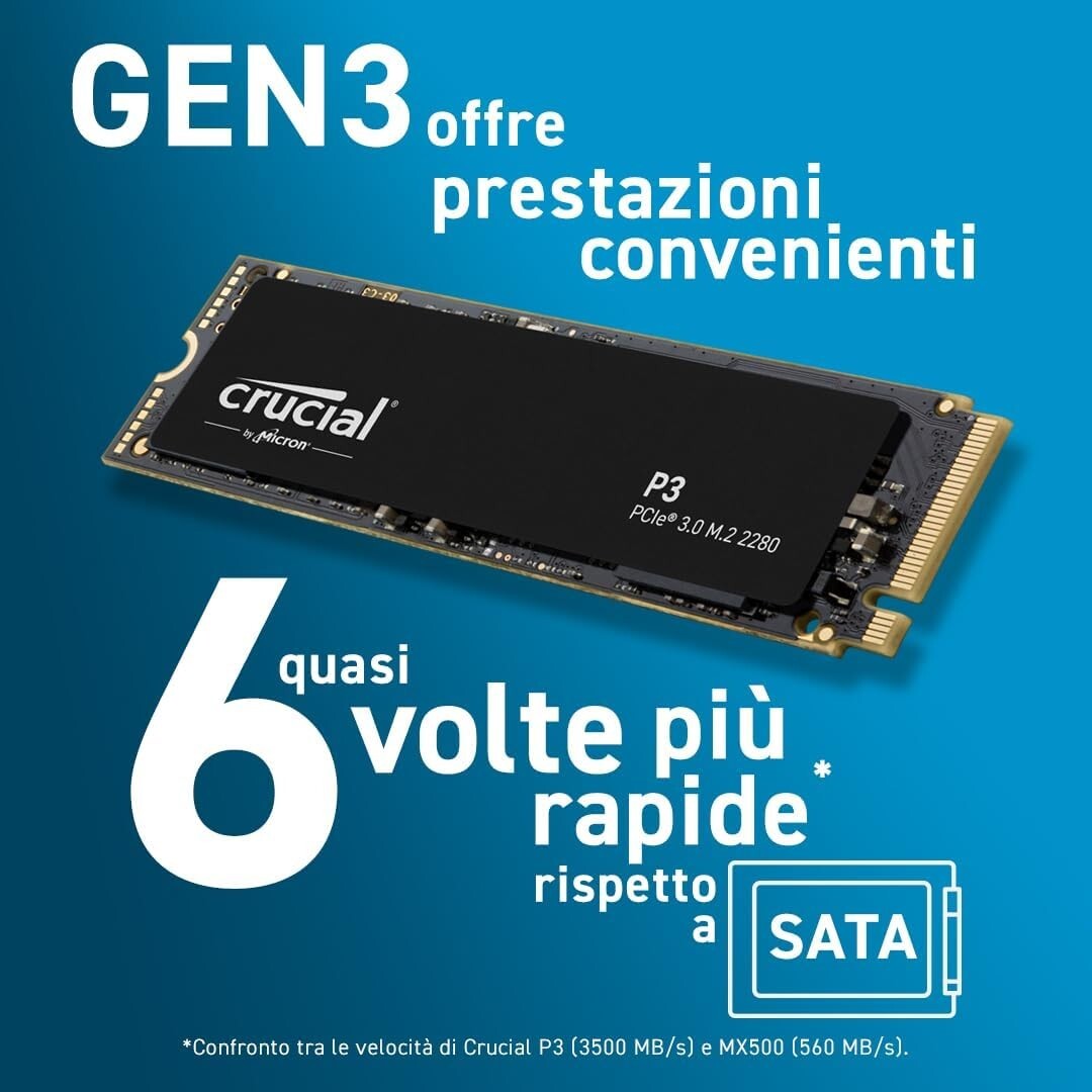 NVMe M.2 1TB (2280) Crucial P3 PCIe-3.0x4 R:3500M-W:3000M (CT1000P3SSD8)