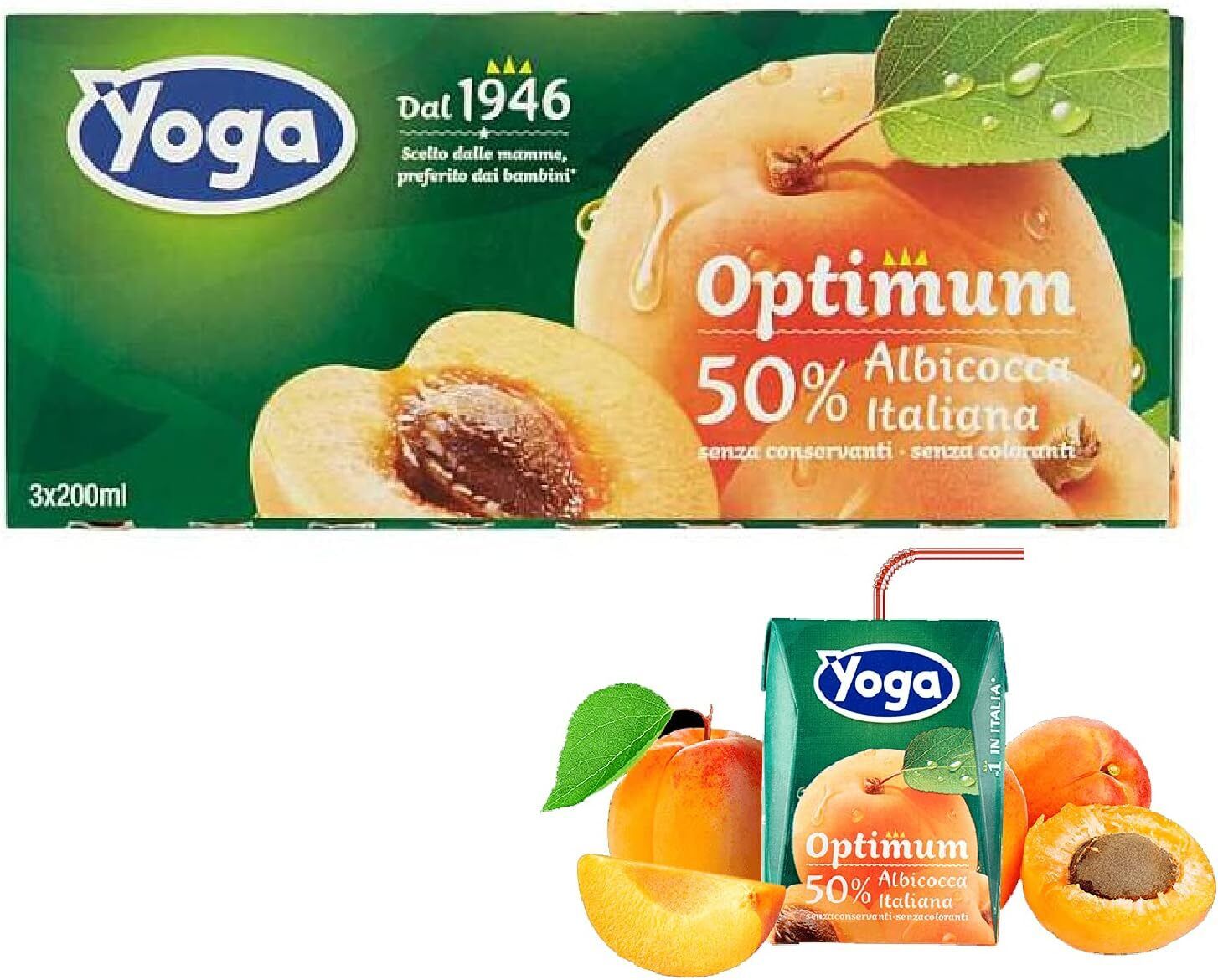 8 CONFEZIONI SUCCO DI FRUTTA YOGA OPTIMUM ALBICOCCA ITALIANA 3 X 200 ML BRIK.