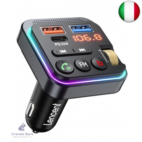 LENCENT Trasmettitore Bluetooth 5.0 per Auto, Musica Bluetooth Auto con Bassi