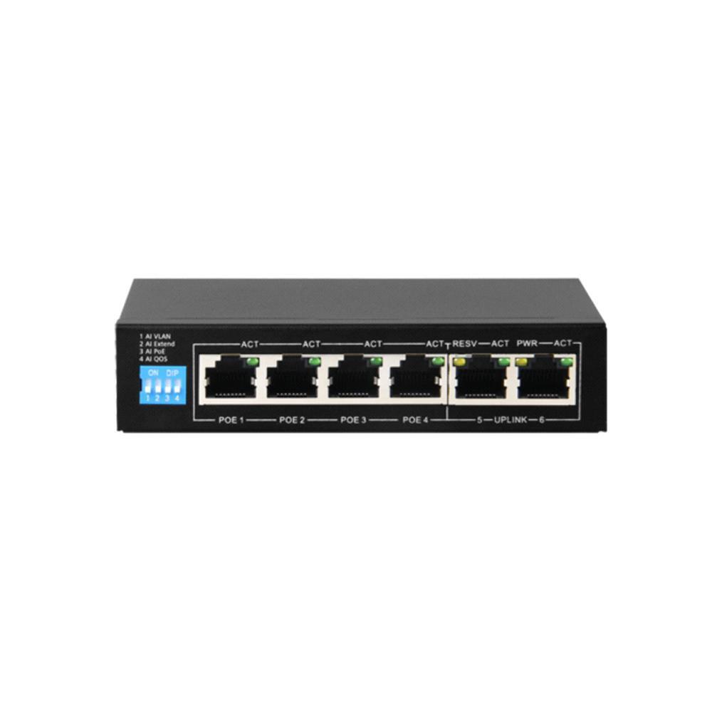SWITCH POE 4 PORTE POE + 2 UPLINK RJ45 VELOCITA' FINO A 100 MBPS COLORE NERO
