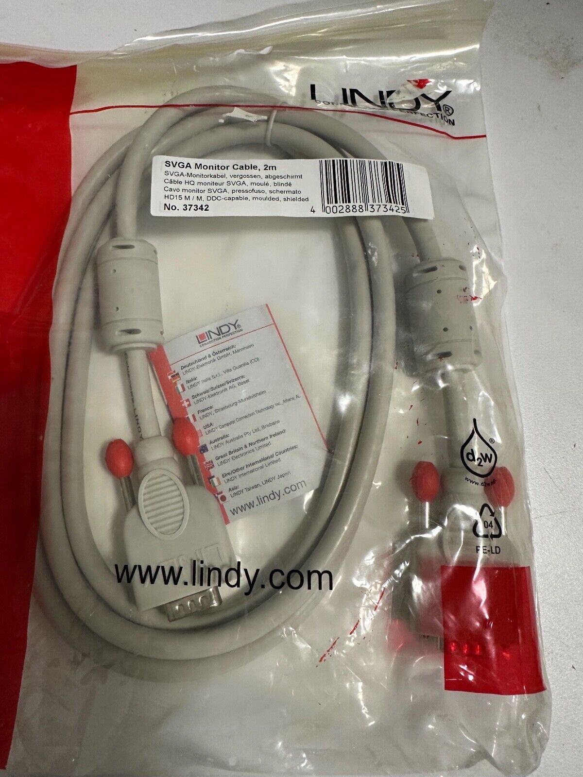 Cavo Lindy SVGA DDC2 15 HDM/15 HDM Premium 2 mt Grigio Chiaro