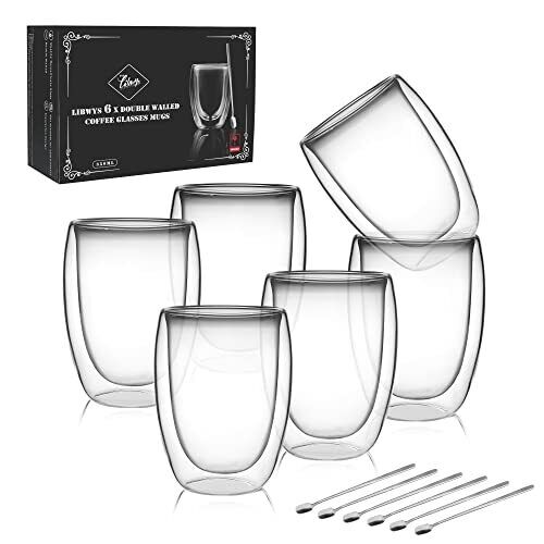 LIBWYS Set di 6 bicchieri da caffè a doppia parete, cappuccino latte, (G2A)