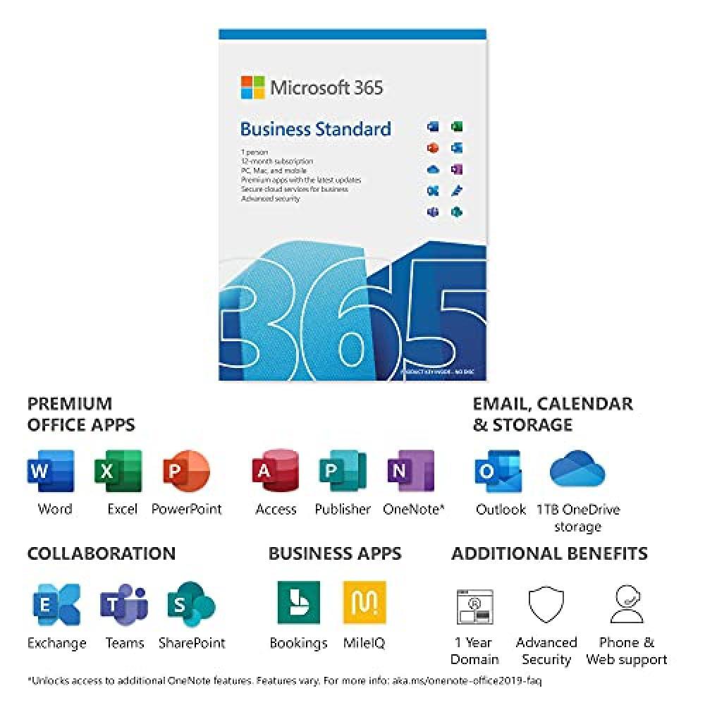 Microsoft 365 Business Standard | Office 365 apps | 1 user | up to 5 PCs/Macs, 5