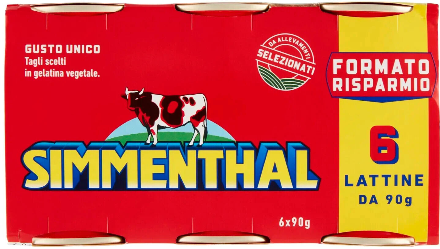 SIMMENTHAL CARNE IN SCATOLA ITALIANA MAGRA SELEZIONATA GELATINA SIMMENTHAL 6x90g
