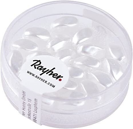RAYHER - 20 PEZZI - PERLE IN VETRO A OLIVE 9X6MM - COLORE BIANCO