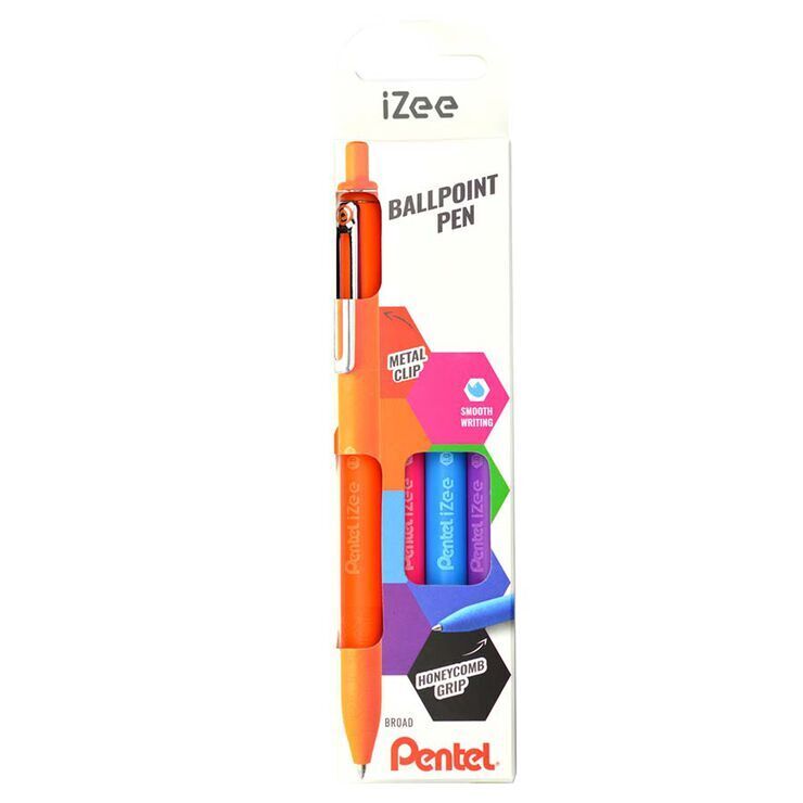 Pentel iZee Pack de 4 Boligrafos de Bola Retractiles - Punta 0.7mm - Trazo 0.35m