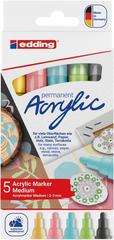 Edding 5100 Acrylic Pack de 5 Rotuladores Permanentes Acrilicos Pastel - Punta R