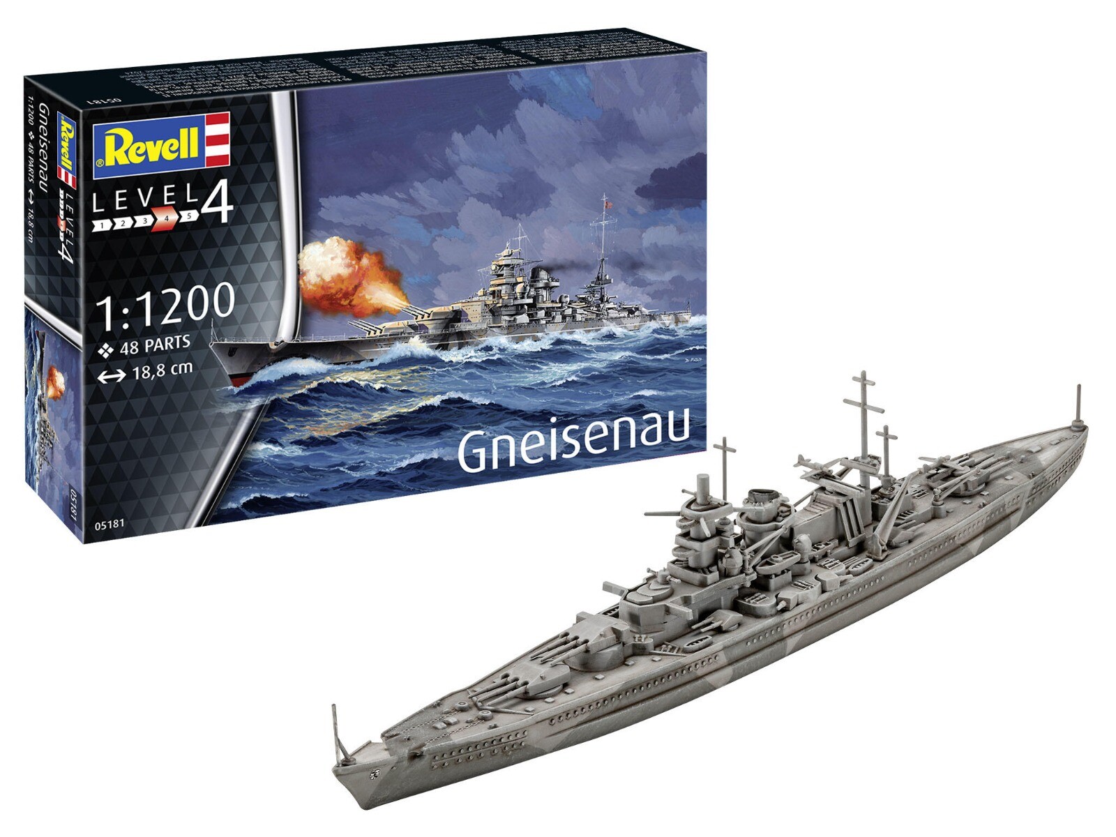 REVELL, Pancernik Gneisenau do złożenia i pomalowania, 1/1200,  REV05181