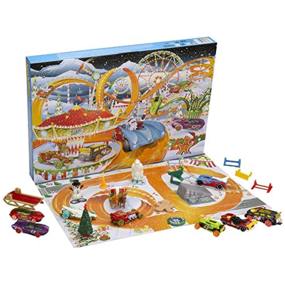 Hot Wheels - Calendario dell'Avvento, 8 macchinine Hot Wheels a tema natalizio e