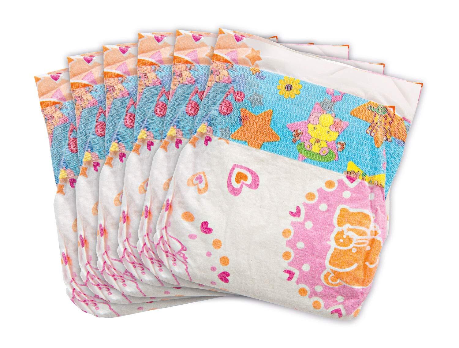 Heless 6375 Doll Nappies Pack of 6 Size 28-35 cm, Multi-Coloured