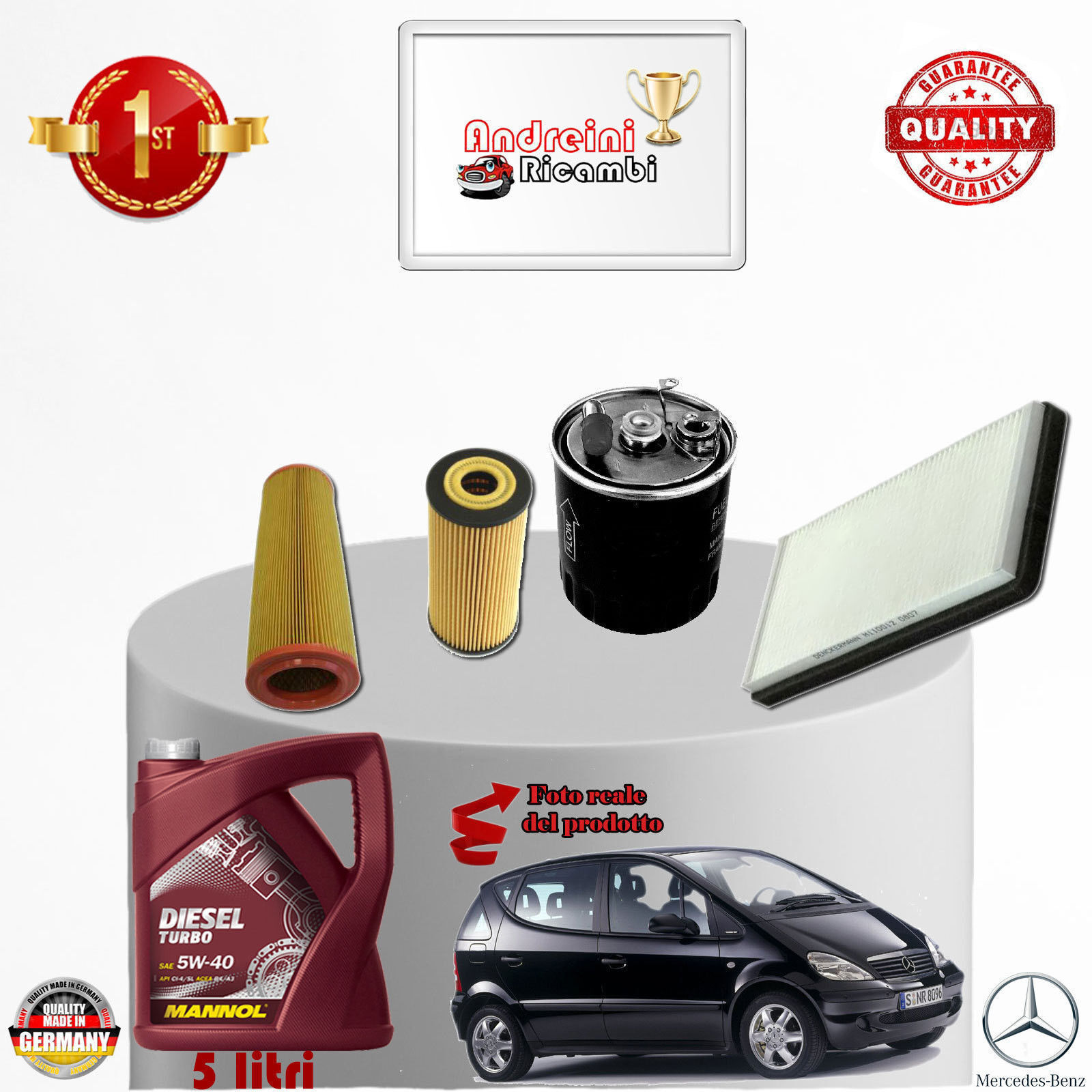 TAGLIANDO FILTRI + OLIO MERCEDES A 170 CDi W168 70KW 95CV DAL 2003 -> 2004