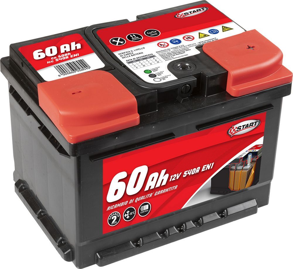 Batteria Auto Start 60ah 12v 540a Polo Positivo Destro Cassetta l2