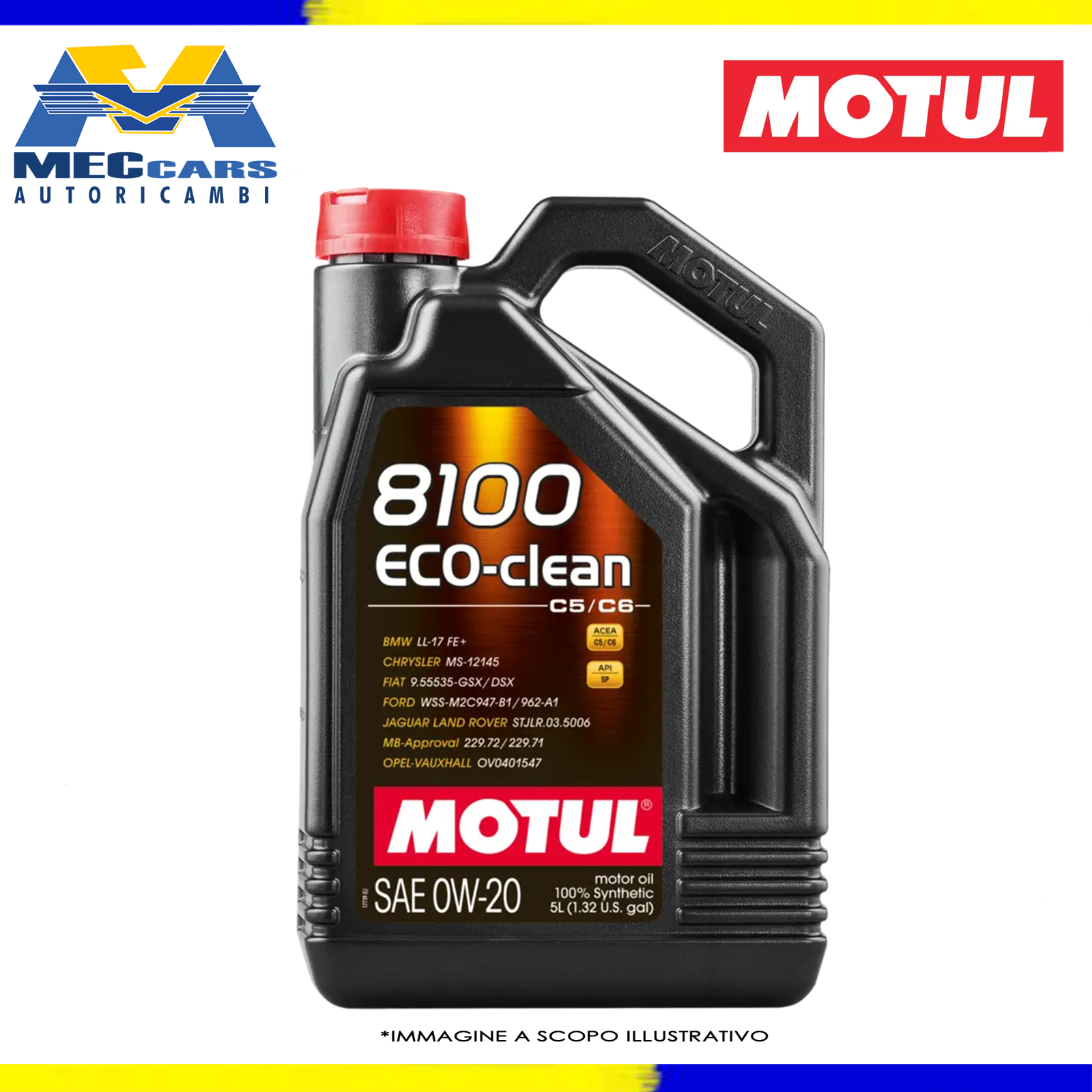 5 LITRI MOTUL 8100 ECO-CLEAN 0W-20 OLIO MOTORE 100% SINTETICO ACEA C5 / C6