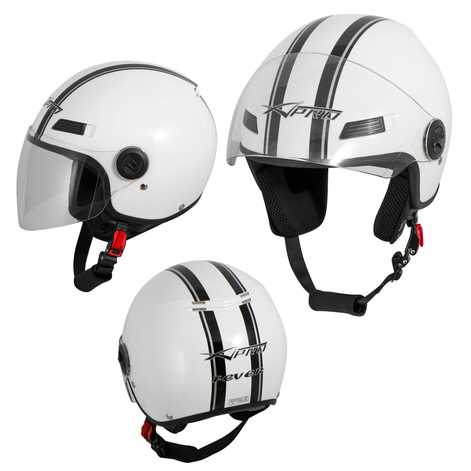 Open Face Jet Helmet Lid Motorbike Scooter Quad Visor White XL