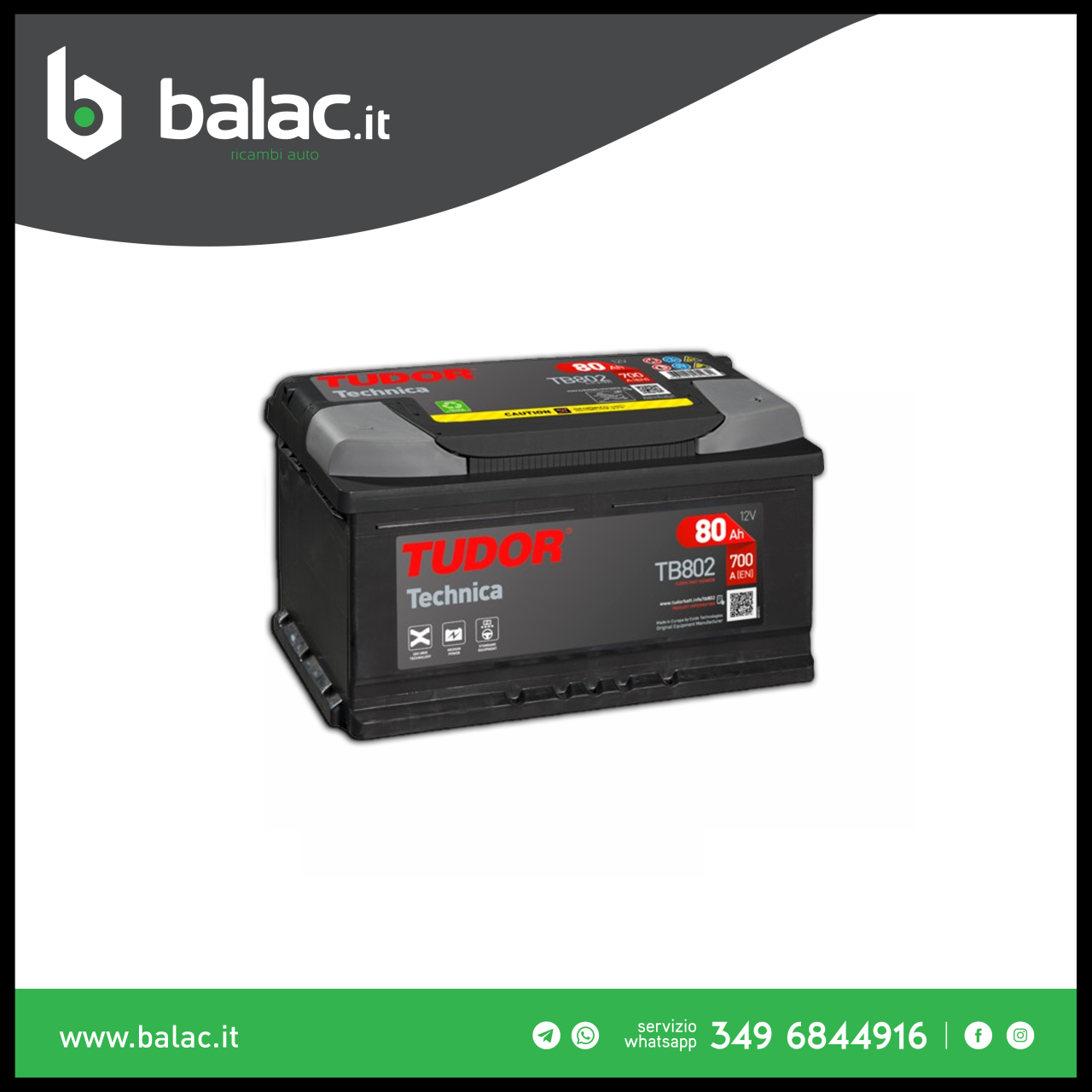 Batteria Tudor TB802 80Ah 700A 12V Technica