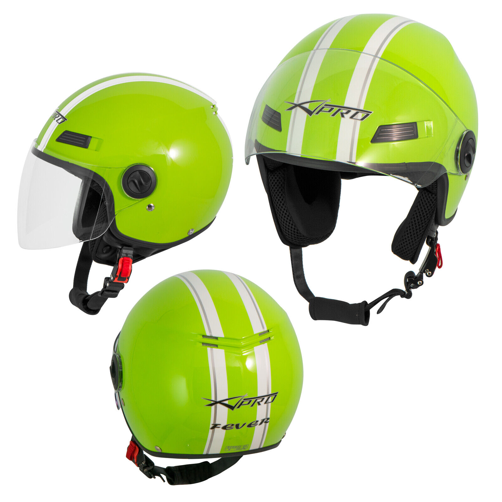 Open Face Jet Helmet Lid Motorbike Scooter Quad Visor Green XL