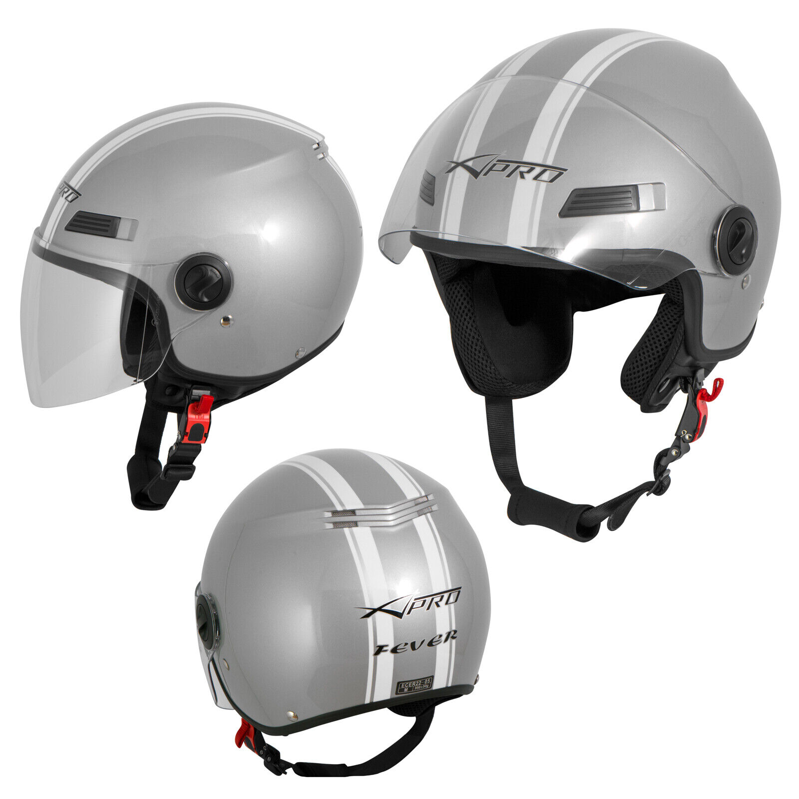 Open Face Jet Helmet Lid Motorbike Scooter Quad Visor Silver XL