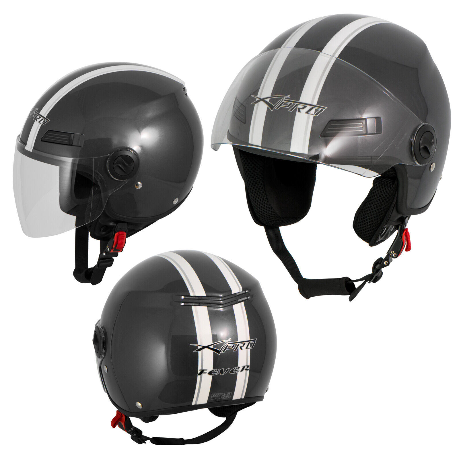Open Face Jet Helmet Lid Motorbike Scooter Quad Visor Gray S