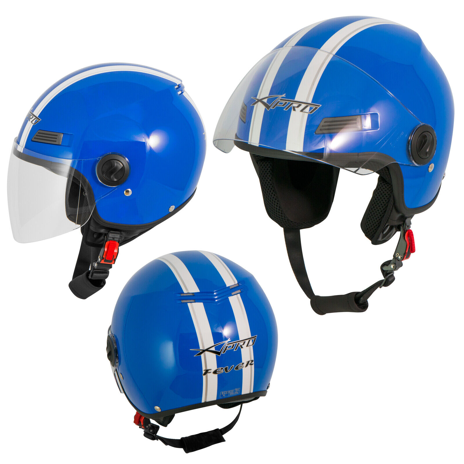 Open Face Jet Helmet Lid Motorbike Scooter Quad Visor Blue M