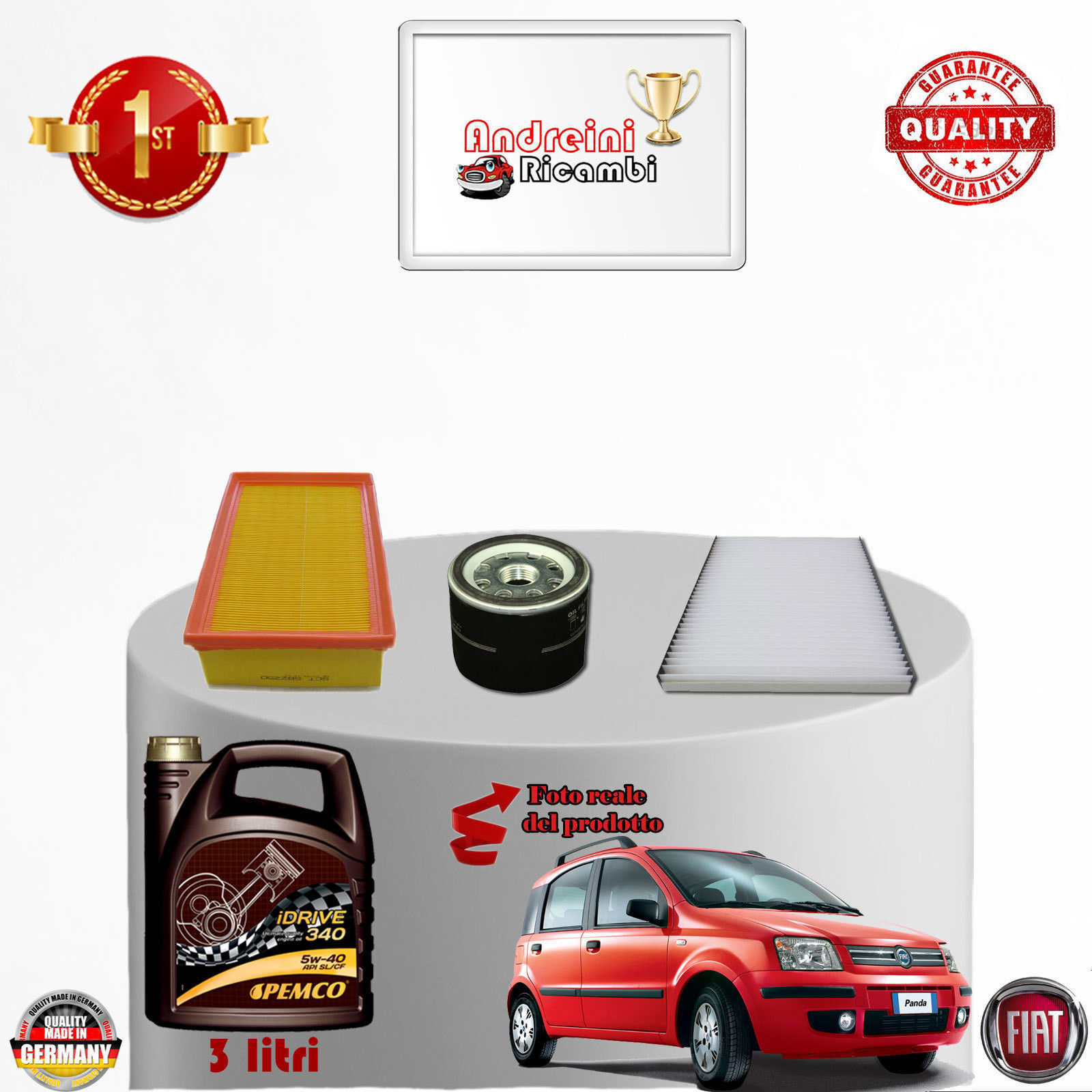 KIT TAGLIANDO FILTRI + OLIO FIAT PANDA II 1.2 8V 44KW 60CV DAL 2007 -> 2013