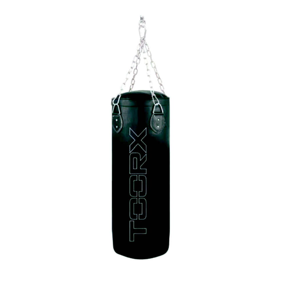 Sacco Boxe Evo in ecopelle peso 40kg con 4 catene e gancio 100x35cm Nero Toorx