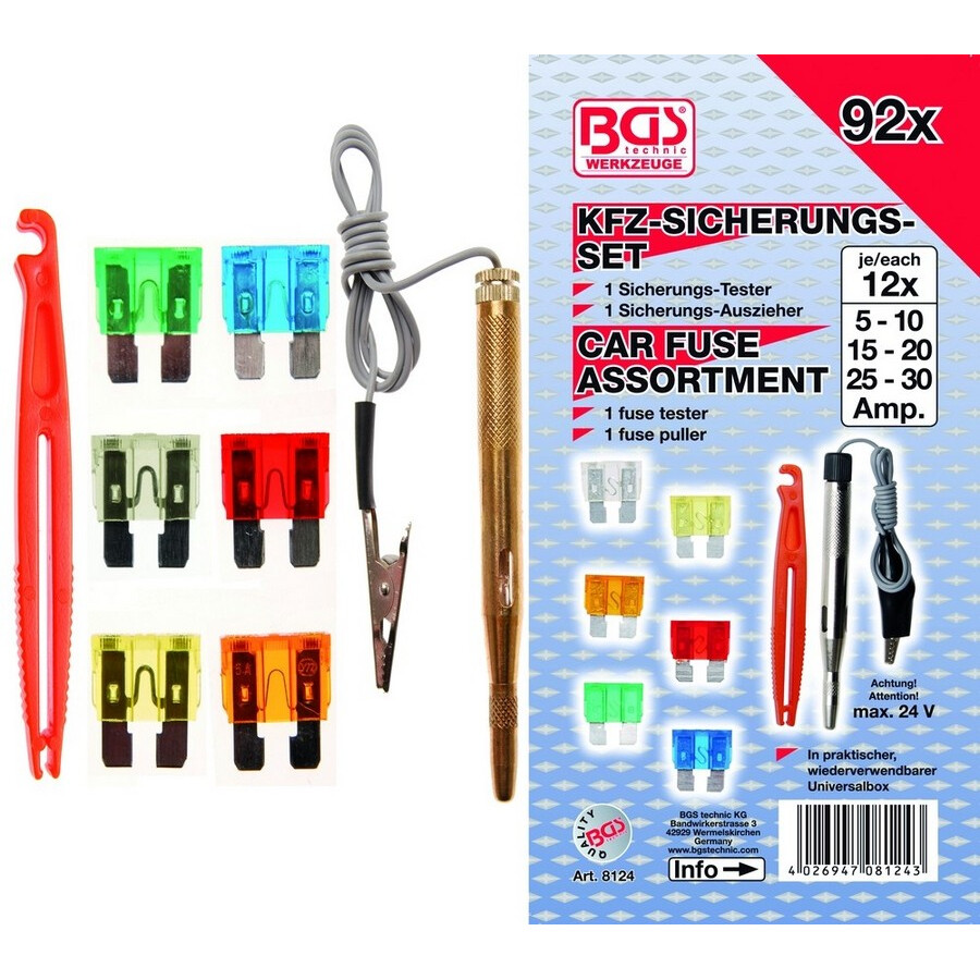 set 92 pz fusibili per auto assortiti - codice bgs8124 BGS minuteria ciclo