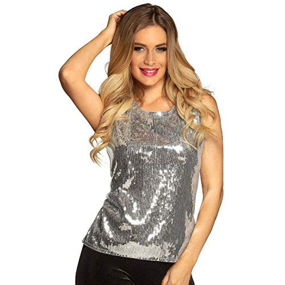 (TG. M) Boland - Top in paillettes argento, top glitterato, reginetta della disc