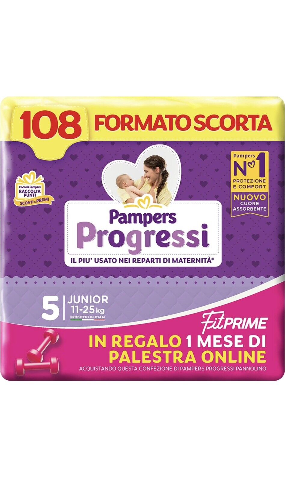 Pampers Progressi Junior, 108 Pannolini, Taglia 5 (11-25 Kg) Confezione Esapack