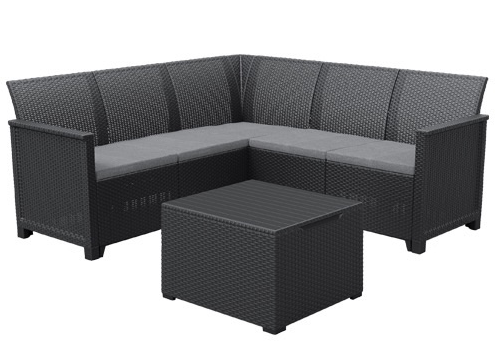 SALOTTO SET RATTAN KETER EMMA CORNER divano angolare e tavolo contenitore
