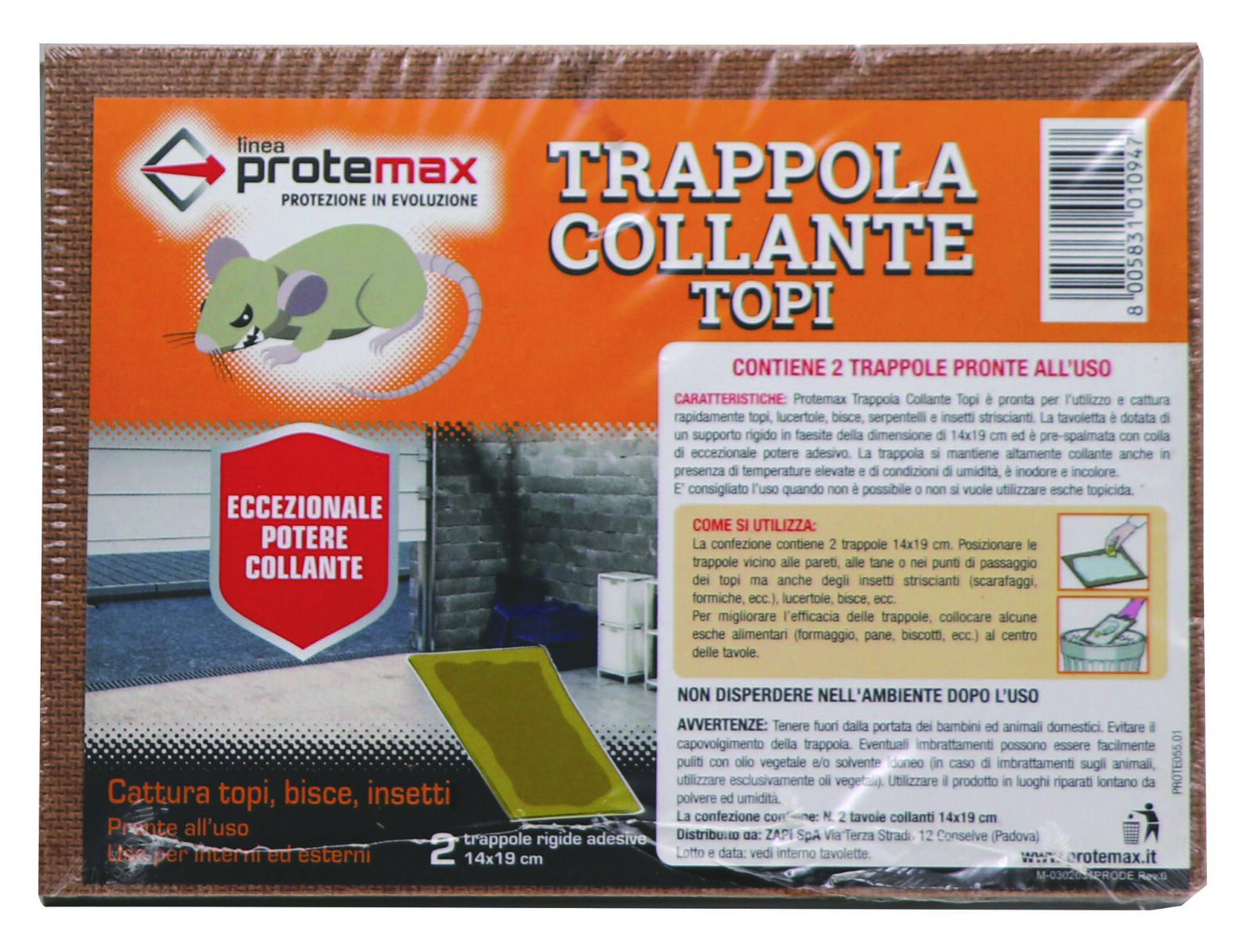 Trappola tavoletta topi  miny blister pz 2 cm.15x20 -