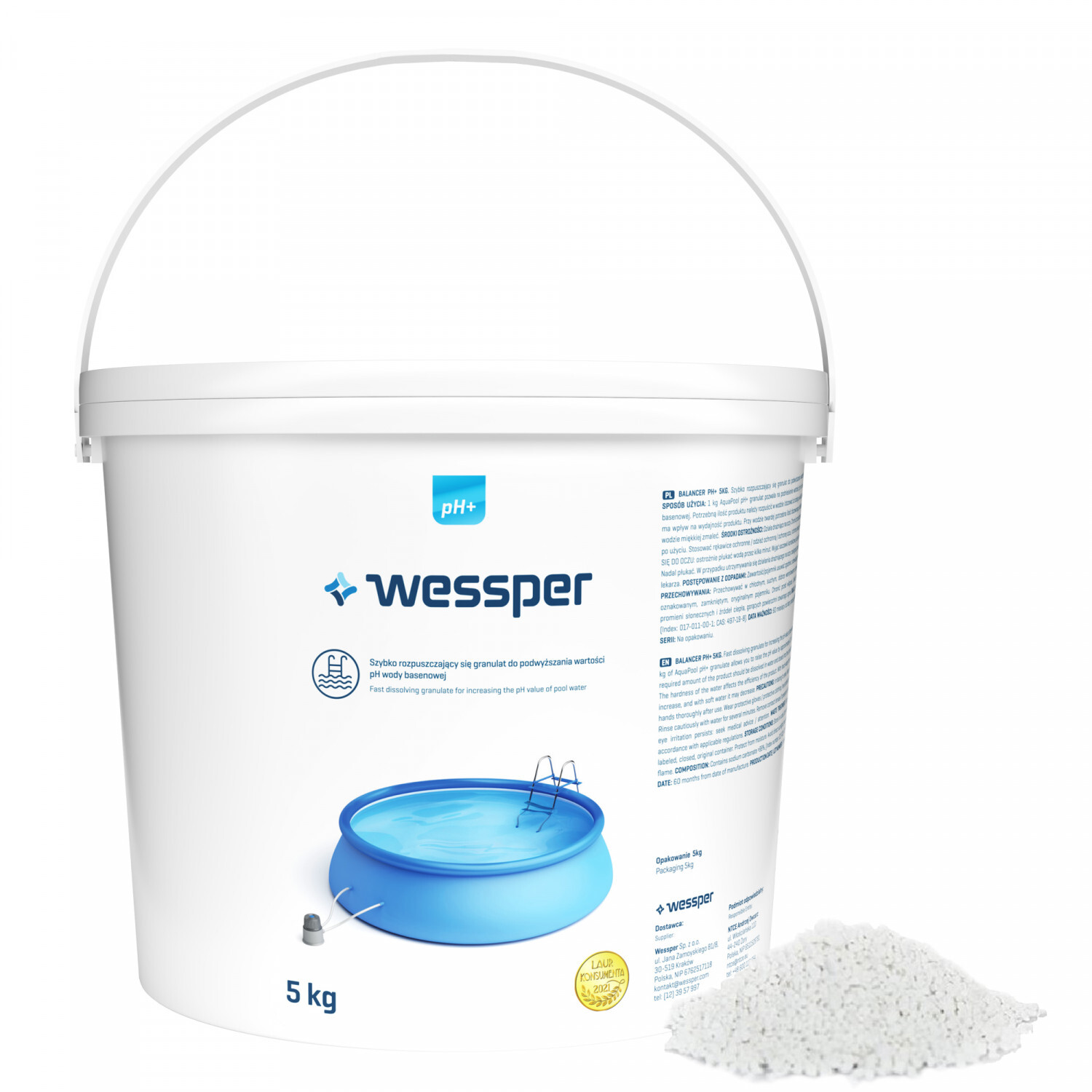 Wessper Granuli Elevatore di pH per la cura dell'acqua delle piscine Piscine