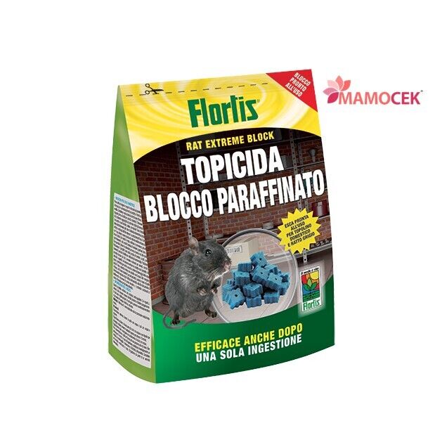 FLORTIS Topicida block paraffinato topi ratti 300 g veleno trappola pronto uso