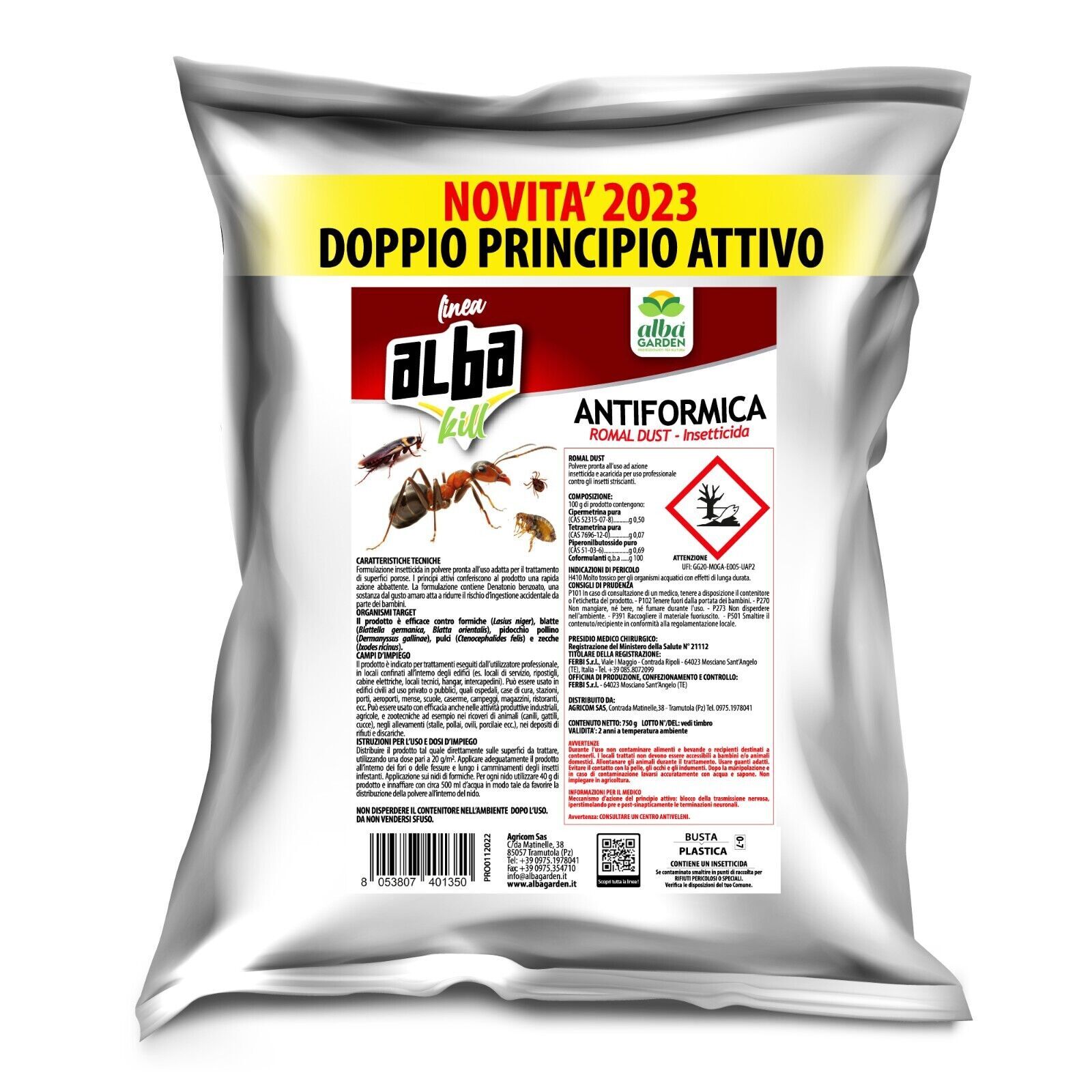 Albakill Esca Anti Formiche Veleno Insetticida Micro Granulare Orto Casa 750 g