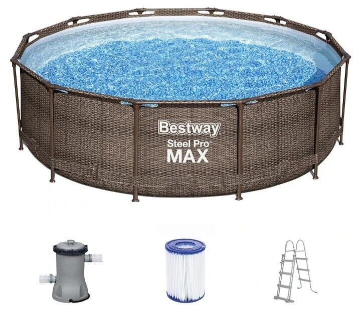 Bestway Steel Pro MAX 56709-3 Piscina Fuori Terra Rotonda in Rattan - Marrone