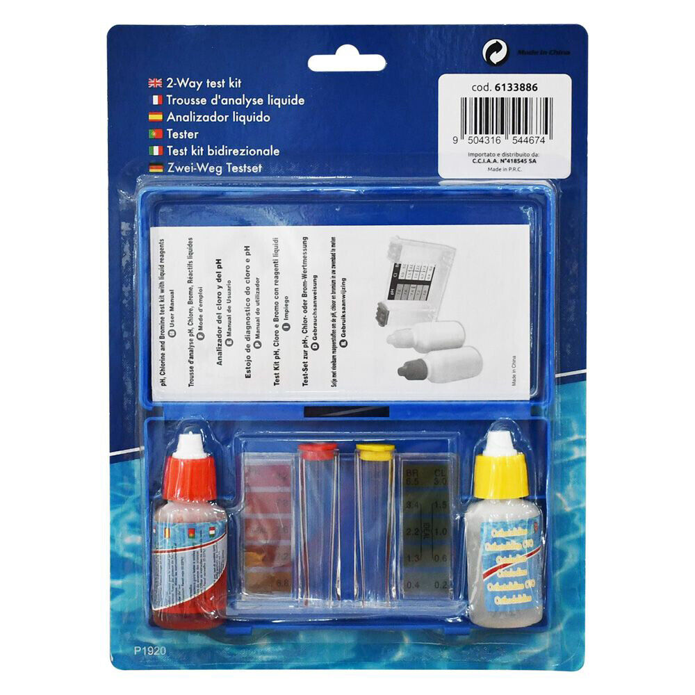 KIT TEST ACQUA PISCINA MISURATORE CLORO/PH PER PISCINE CON SCALA COLORI+REAGENTI